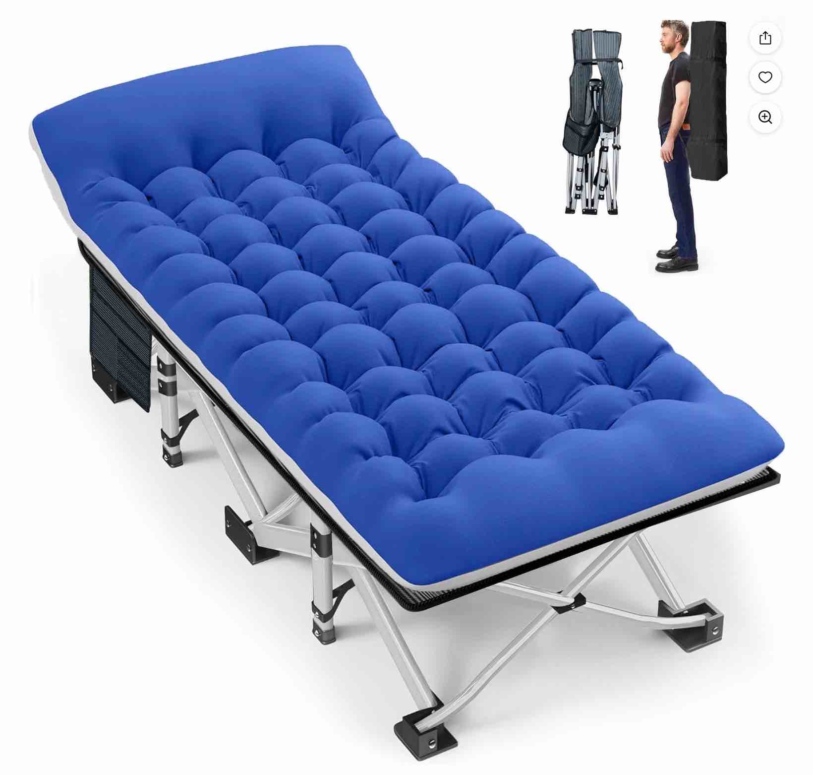 GVDV Folding Camping Cot with 2 Sided Comfort Mattress, 75*28 inch Double Layer Oxford Fabric Folding Bed, Portable Sleeping Bed Cot for Camp Office Nap Beach Travel