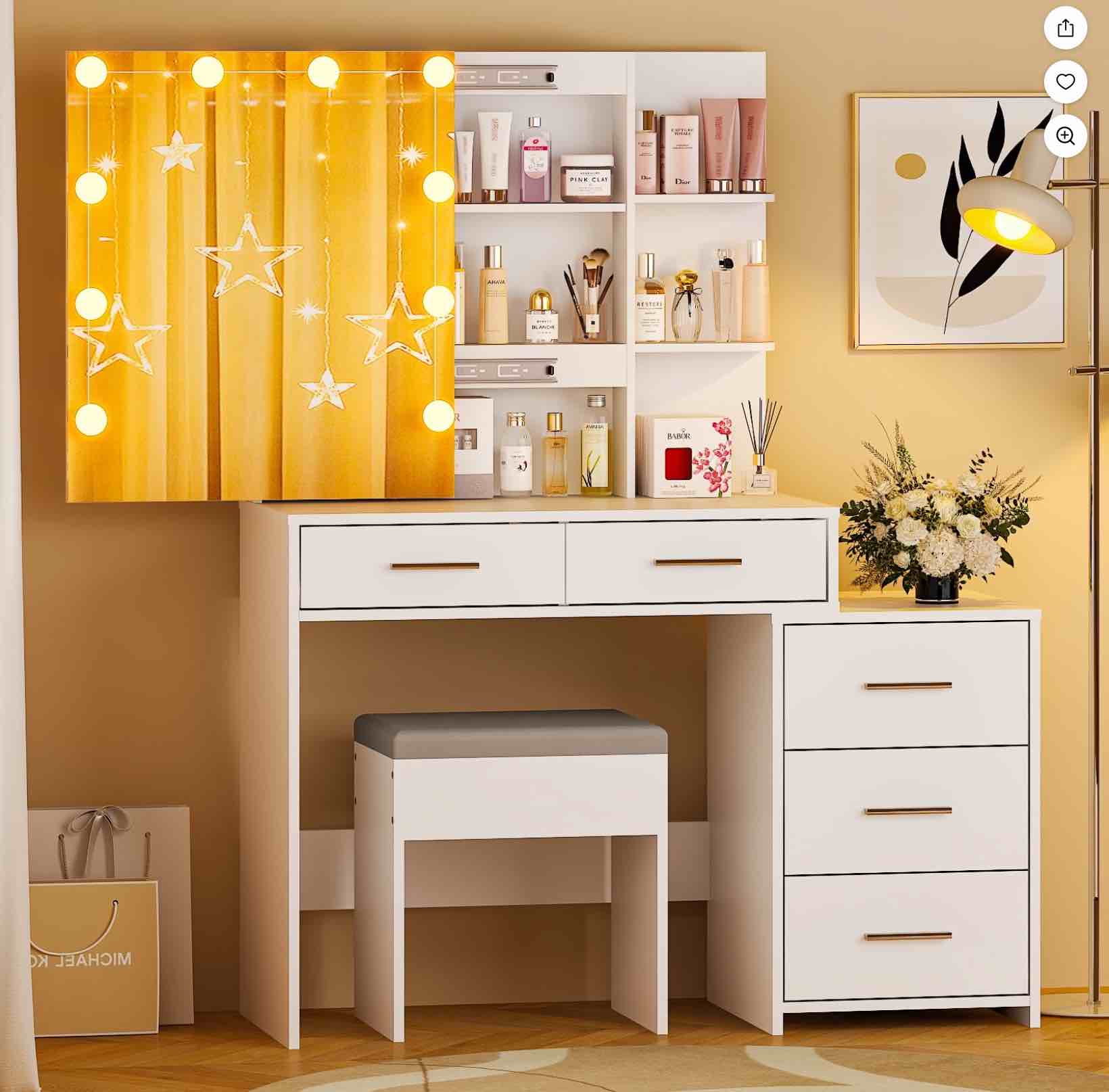 ktaxon lighted makeup vanity table set, dressing table with sliding mirror, vanity desk , white