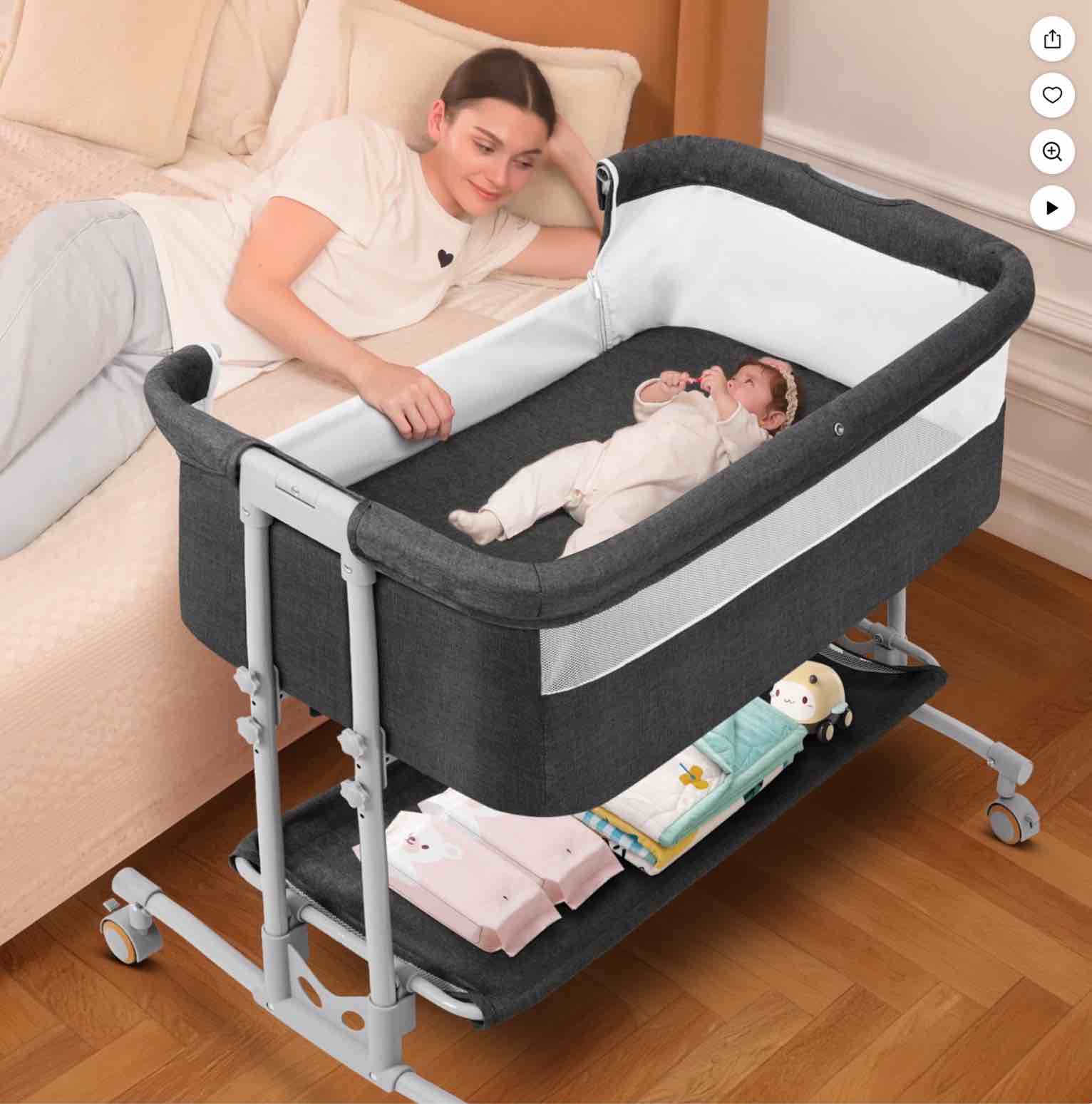 babyeap baby bassinet bedside sleeper bassinet for 0–5 months infants, unisex, dark gray