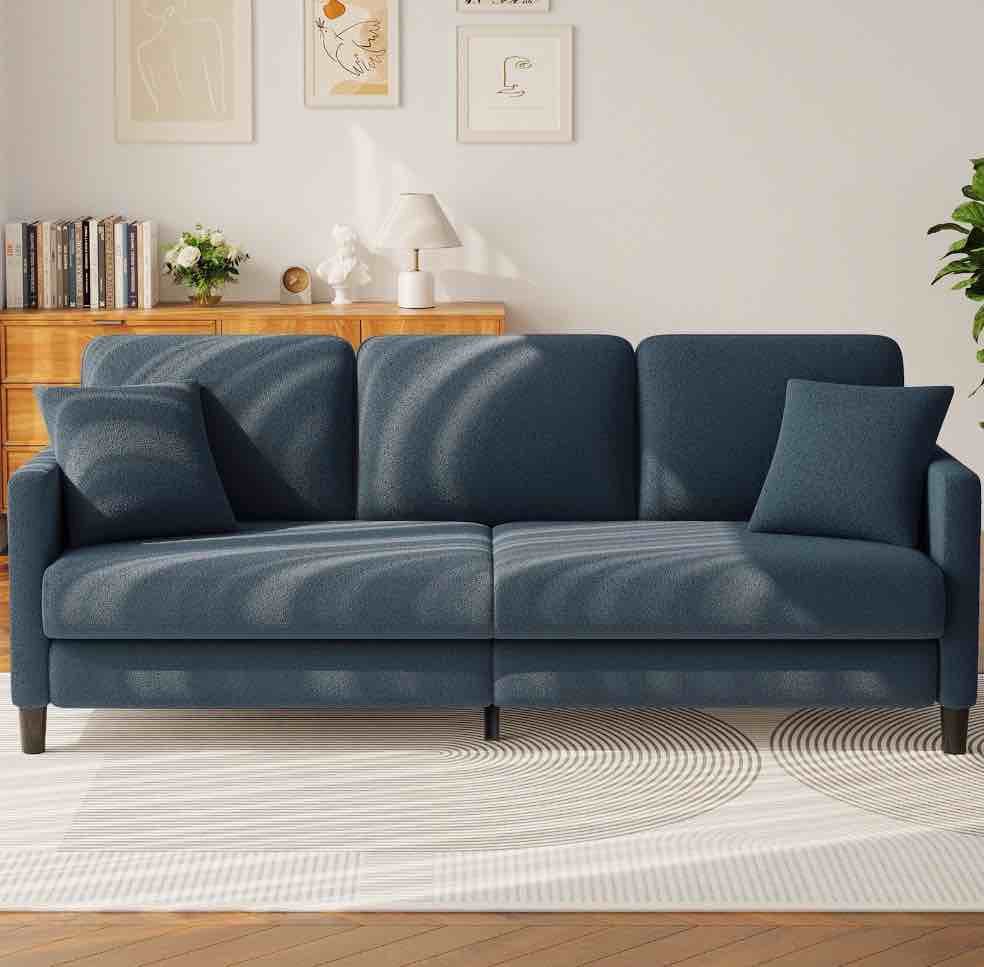 83" Sofa Couch for Living Room,Comfy Teddy Fleece Loveseat Sofa,Extra Deep Seat Couches ,Neche Tool-Free Setup Love Seat with 2 Pillows,Blue Grey
