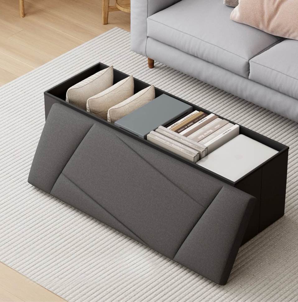 Ottoman with Storage, ZETDIY 43" Linen Ottoman Storage Bench with 660lb Capacity, Black