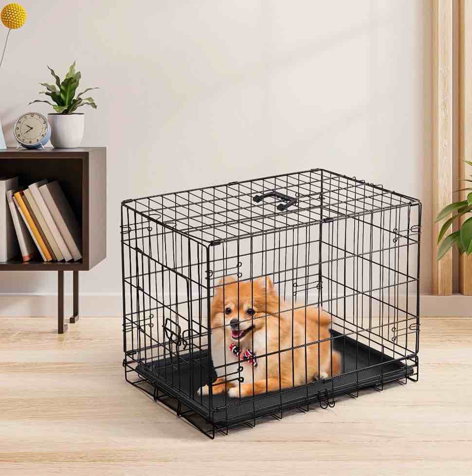 CONCETTA 24 inch Single-Door Folding Dog Crate, Portable Small Cage with Leak-Proof Pan Tray