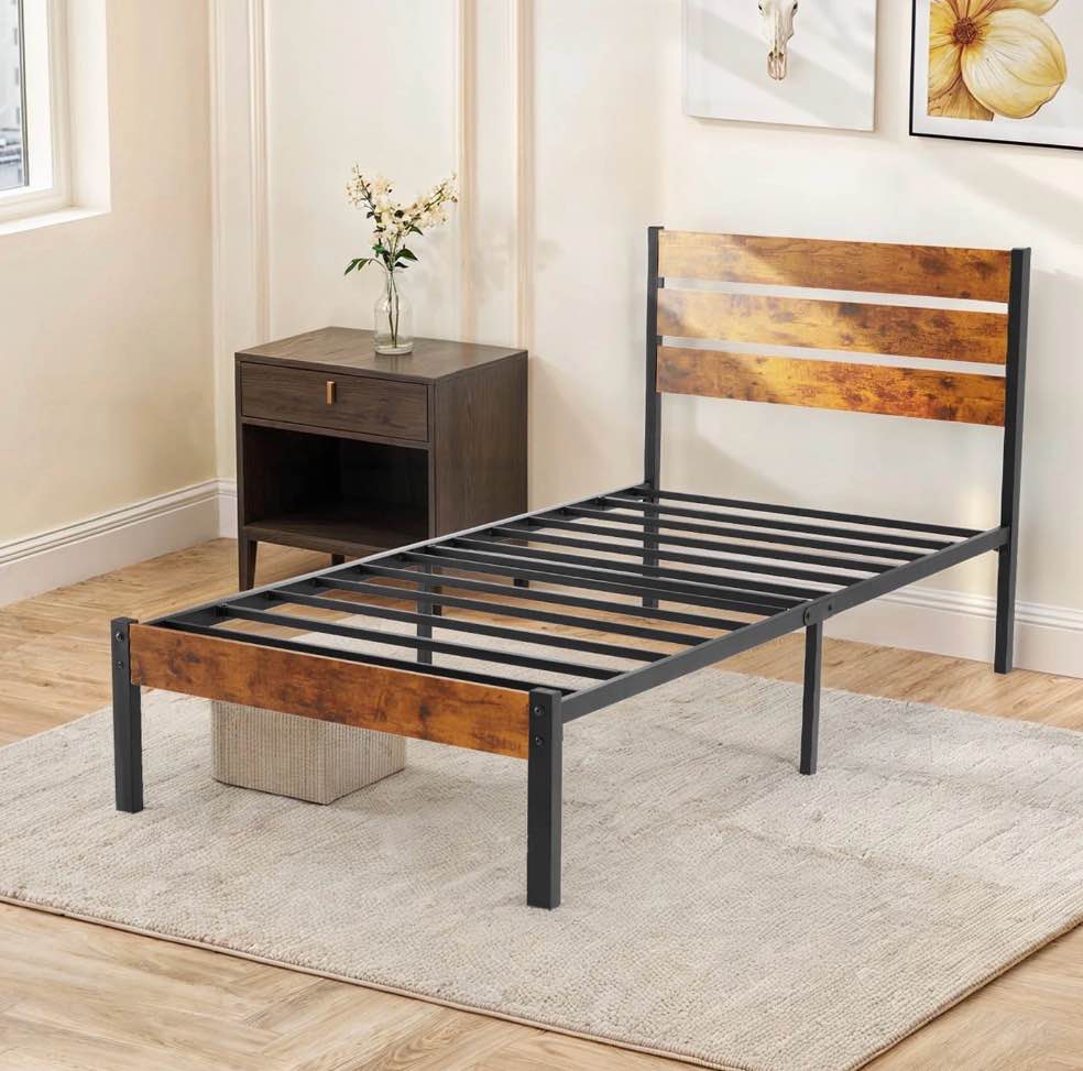 CONCETTA Twin Size Bed Frame with Headboard, Solid, Stable, No Box Spring Required, Easy Assembly