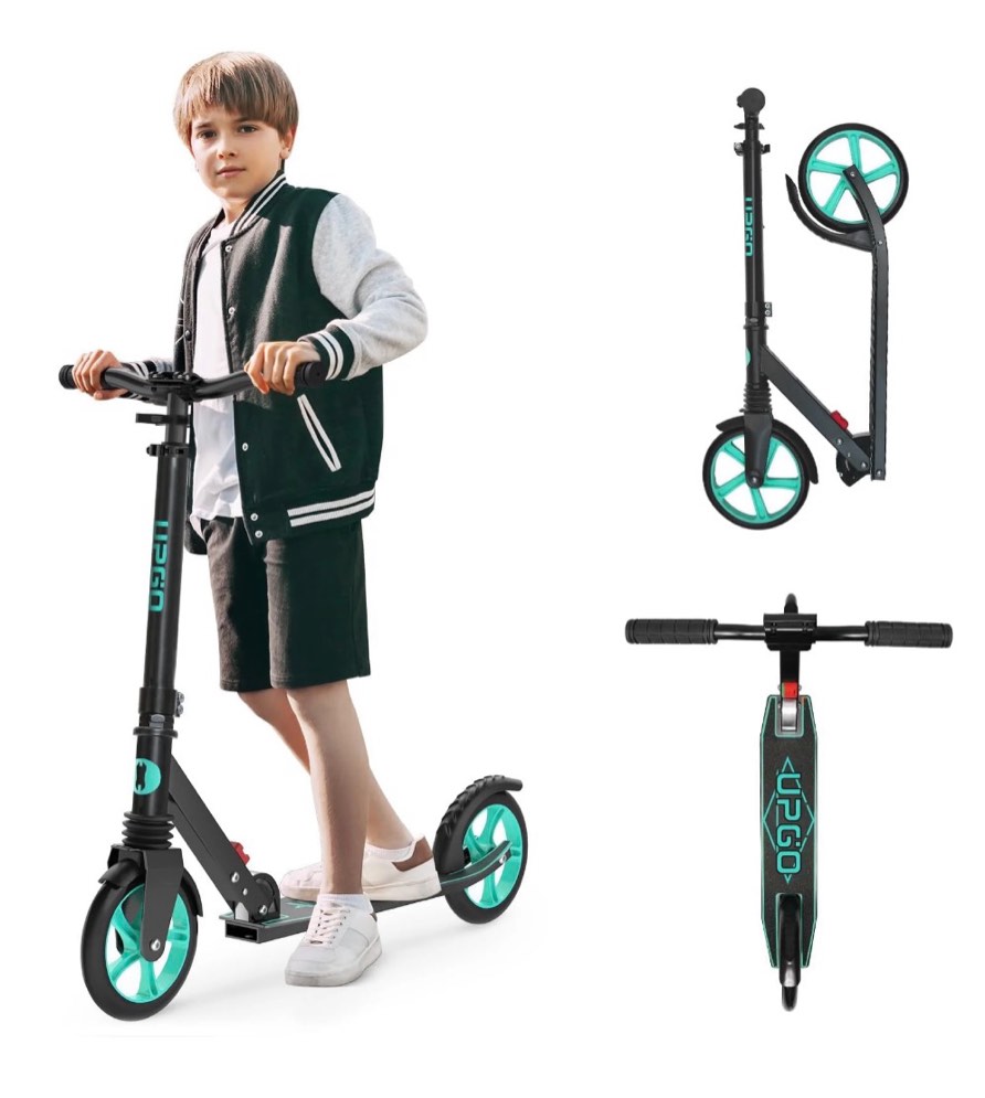 UPGO Kick Scooter for Teens, Kids & Adults, Max 240 lbs, Foldable, 8-Inch Wheels, 4 Adjustable Levels, Aqua