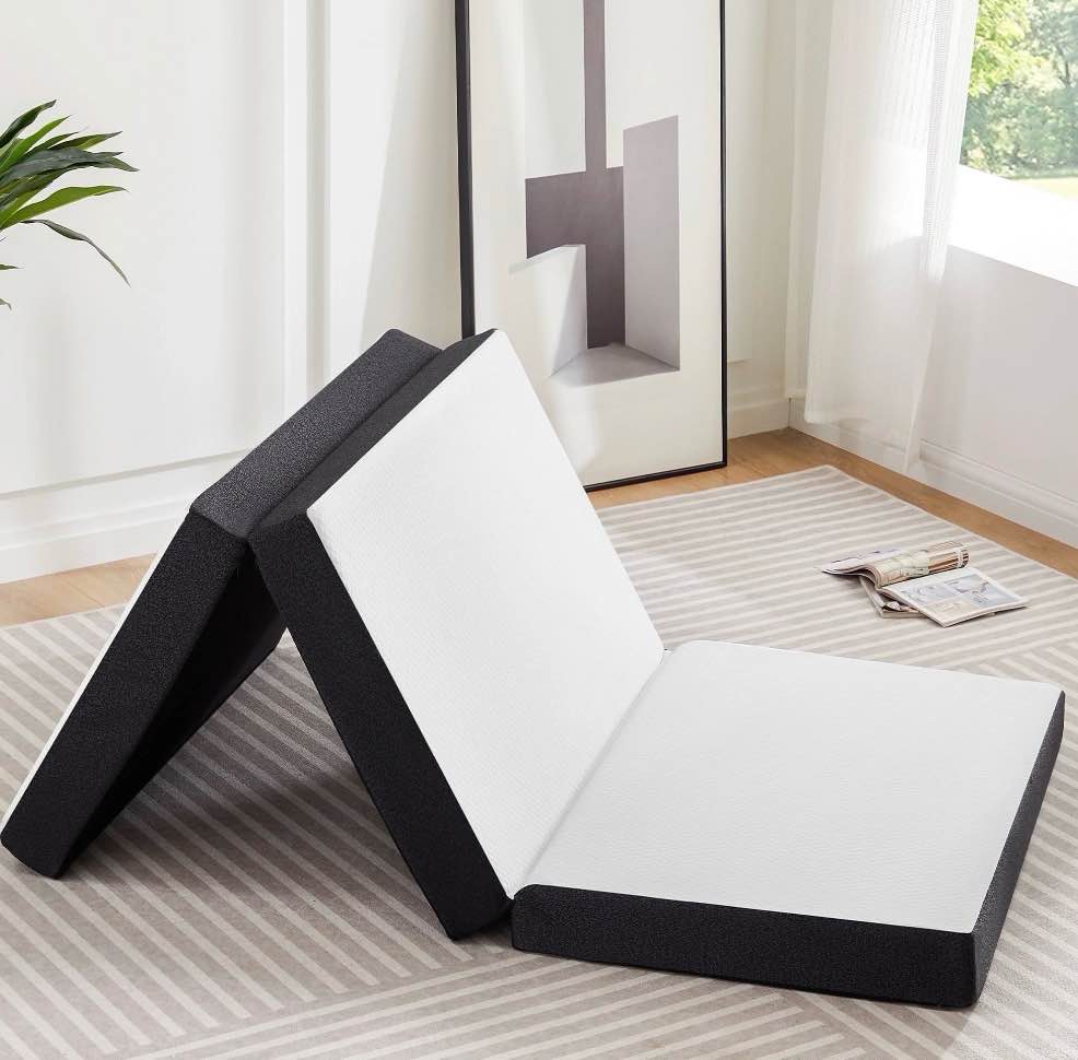 jioabl 3 inch single size tri-fold memory foam mattress, portable foldable floor bed with certipur-us certified, white