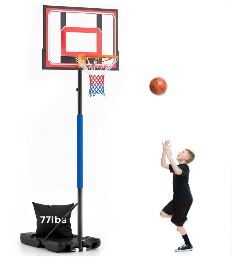 basketball hoop for kids 5-9 ft adjustable, portable basketball goals for kids teenagers youth, great backyard, driveway, indoor play, red
