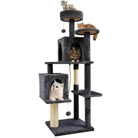 nineshi 58 cat tree large cat tower condo w/ multi-level scratching post for all indoor cats deep gray