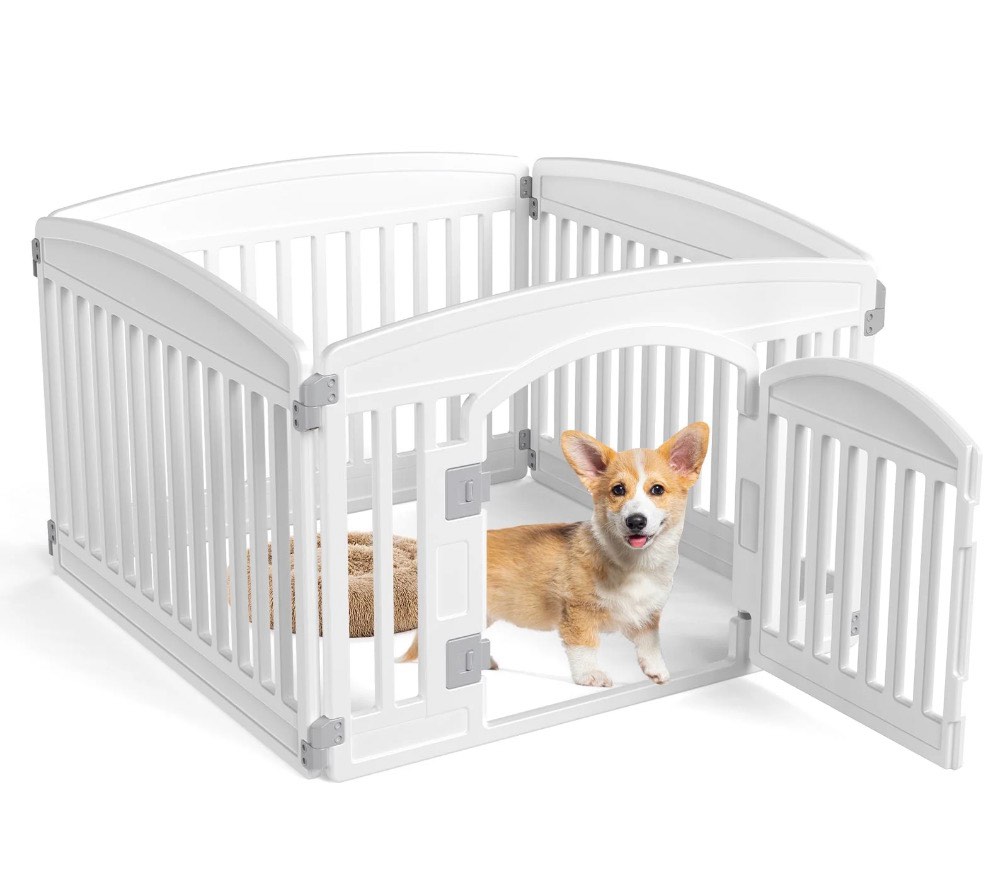 concetta plastic dog playpen 24 inch, 4-panel pet fence for small dog, white