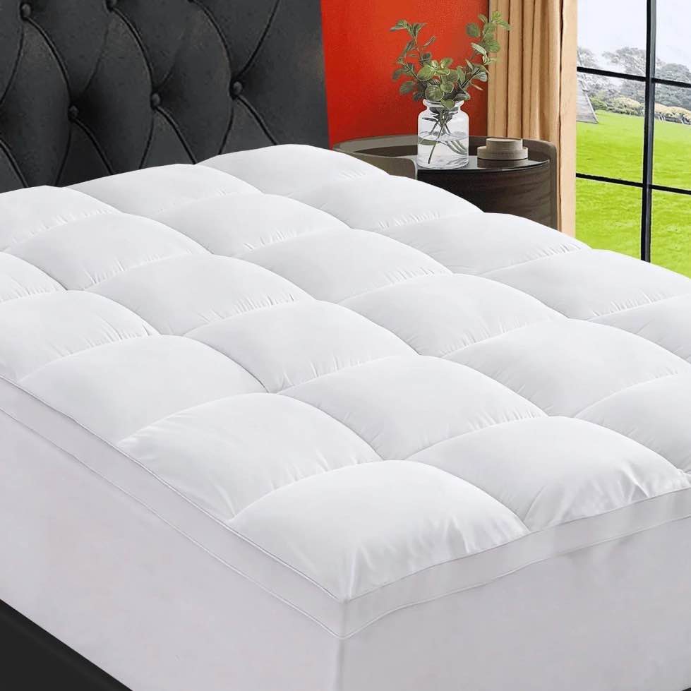 emonia 100% 400tc mattress topper queen for back pain, 900gsm mattress pad pillow top, quilted fitted mattress protector cover with 8-21" deep elastic pocket, soft comfort breathable (white, queen)