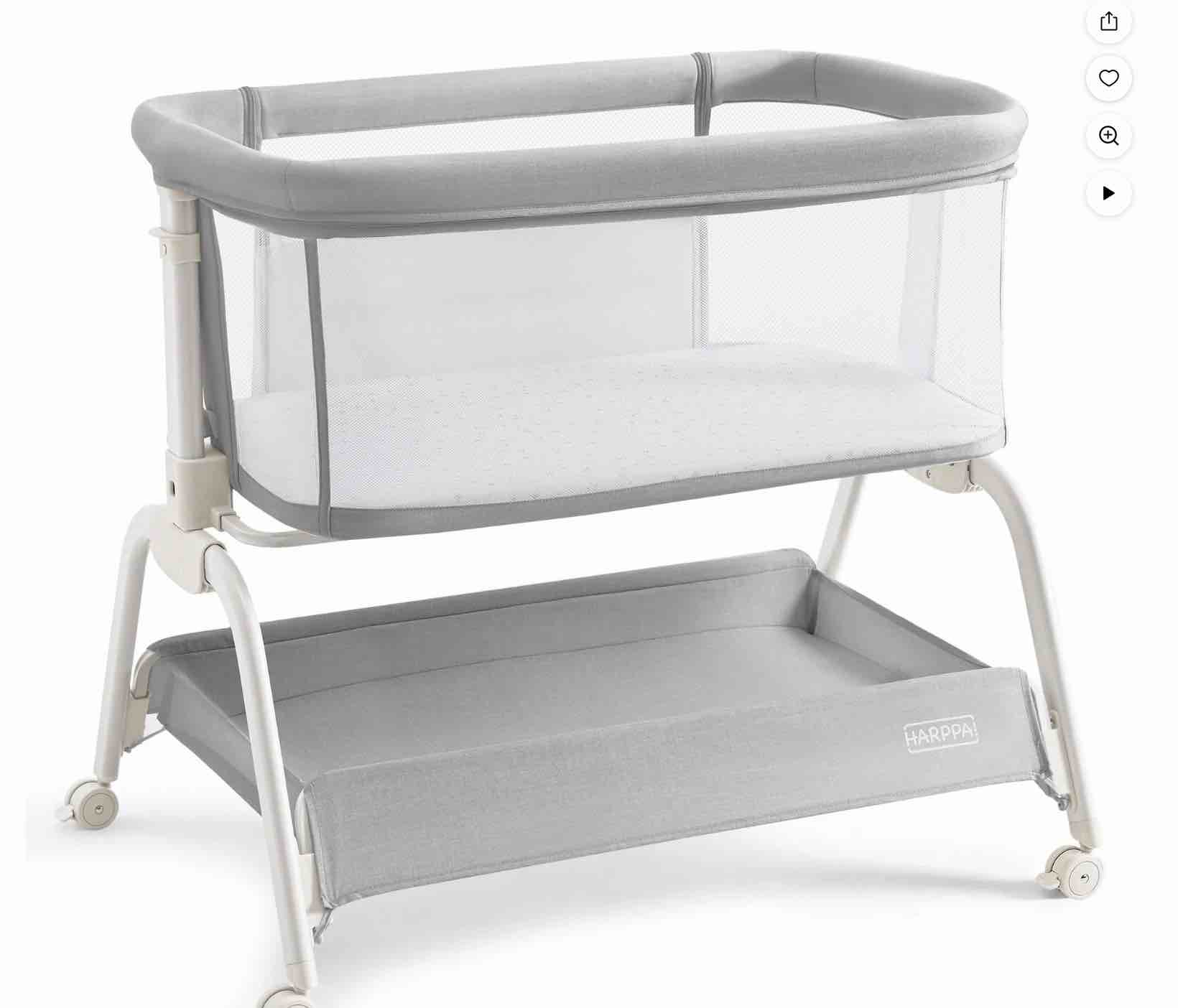 harppa baby bassinet bedside sleeper, 6 height adjustable baby bassinet for infants, grey