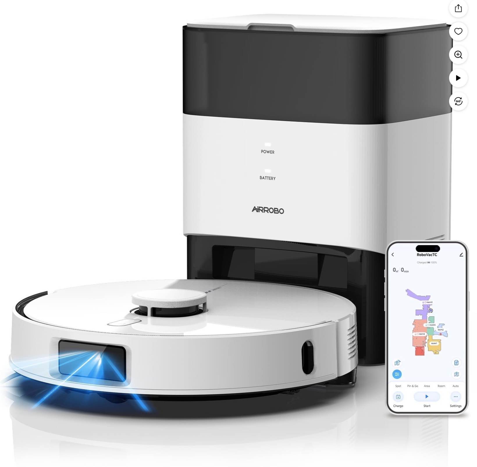 AIRROBO L60+ Self-Empty Robot Vacuum and Mop Cleaner with Ultrasonic Carpet Detection,6000Pa Suction,Laser Obstacle Avoidance,240min Long Runtime