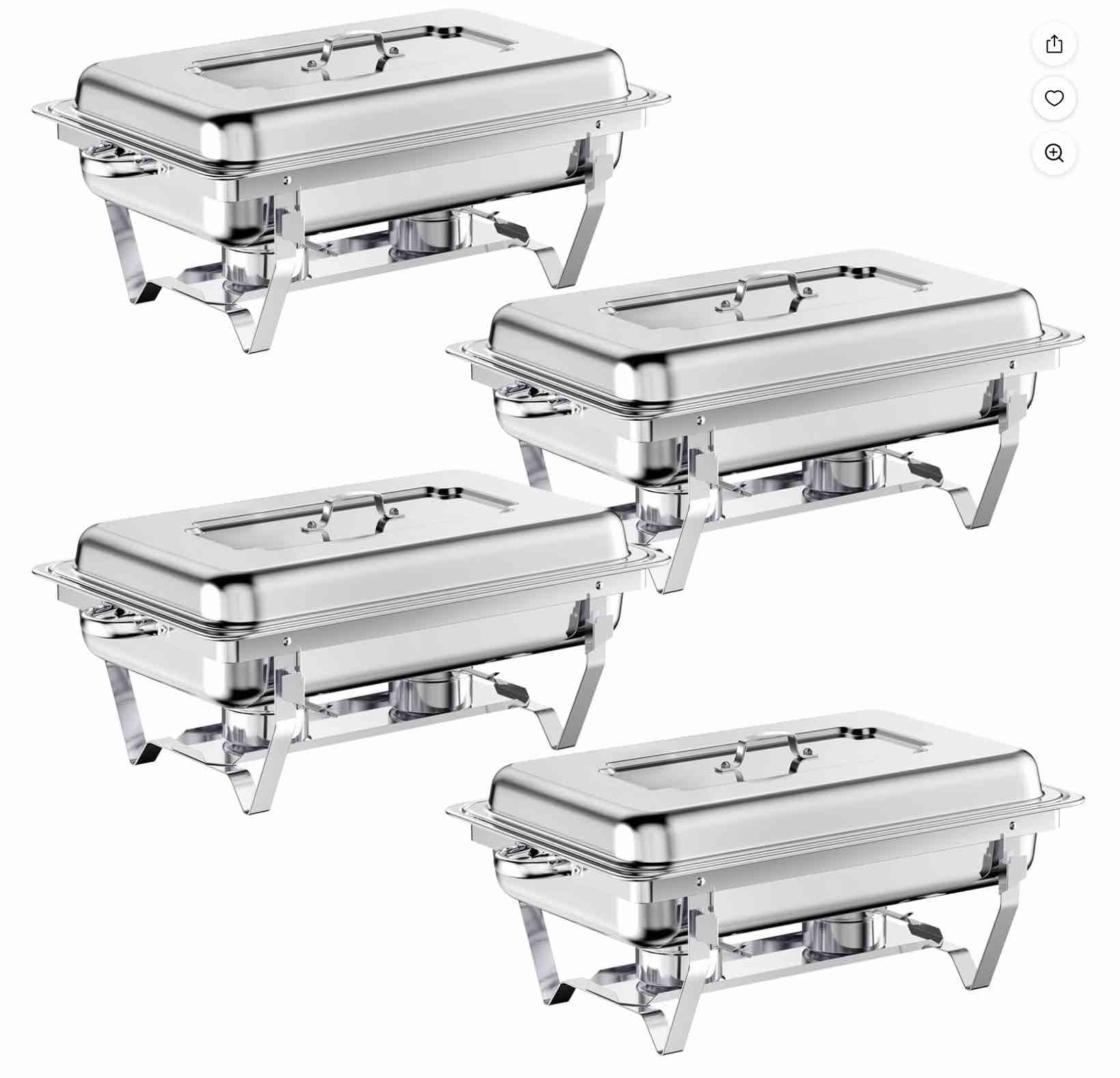 chafing dish buffet set 4 pack full size, jacgood 8qt stainless steel chafing dishes for buffet, chafers and buffet warmers sets for parties, events, wedding, camping, dinner