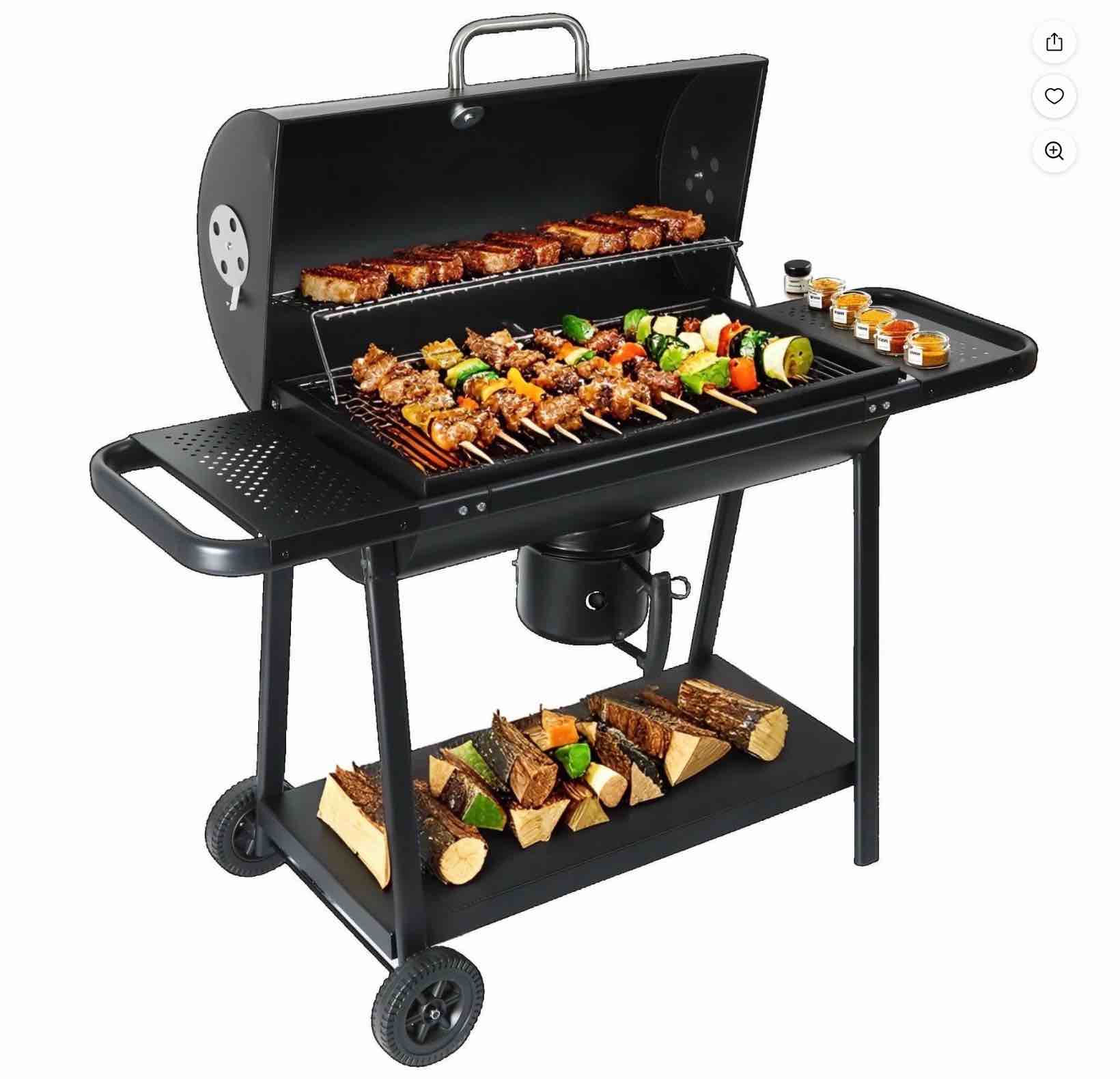 laravist barrel charcoal grill with 608.4 sq in cooking area, adjustable airflow & portable wheels