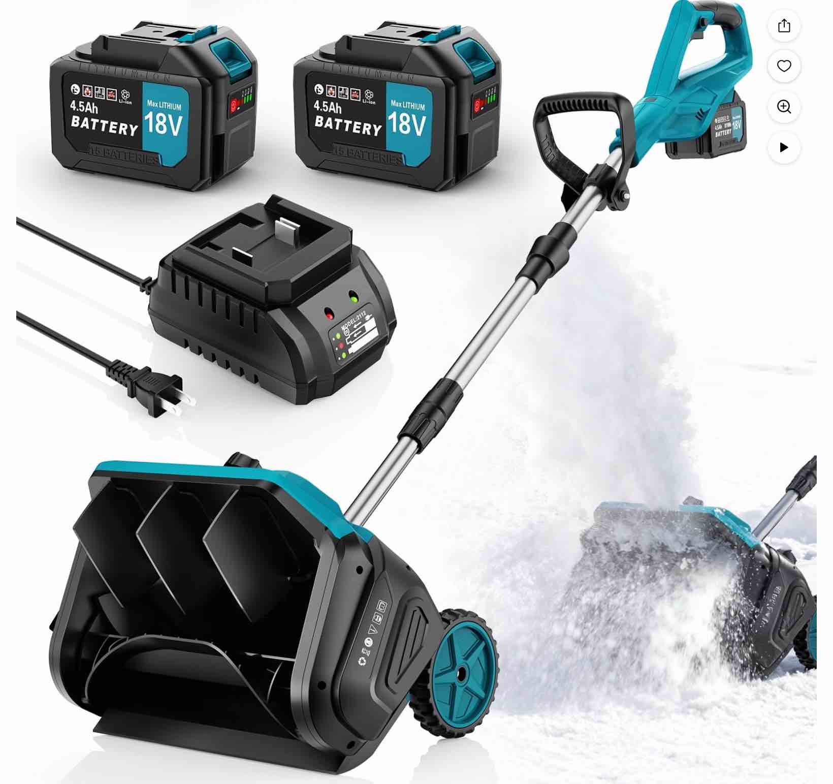 fovendi 16.5-inch cordless snow shovel electric snow blower with directional plate, 4.5ah battery & quick charger included for driveway & sidewalks