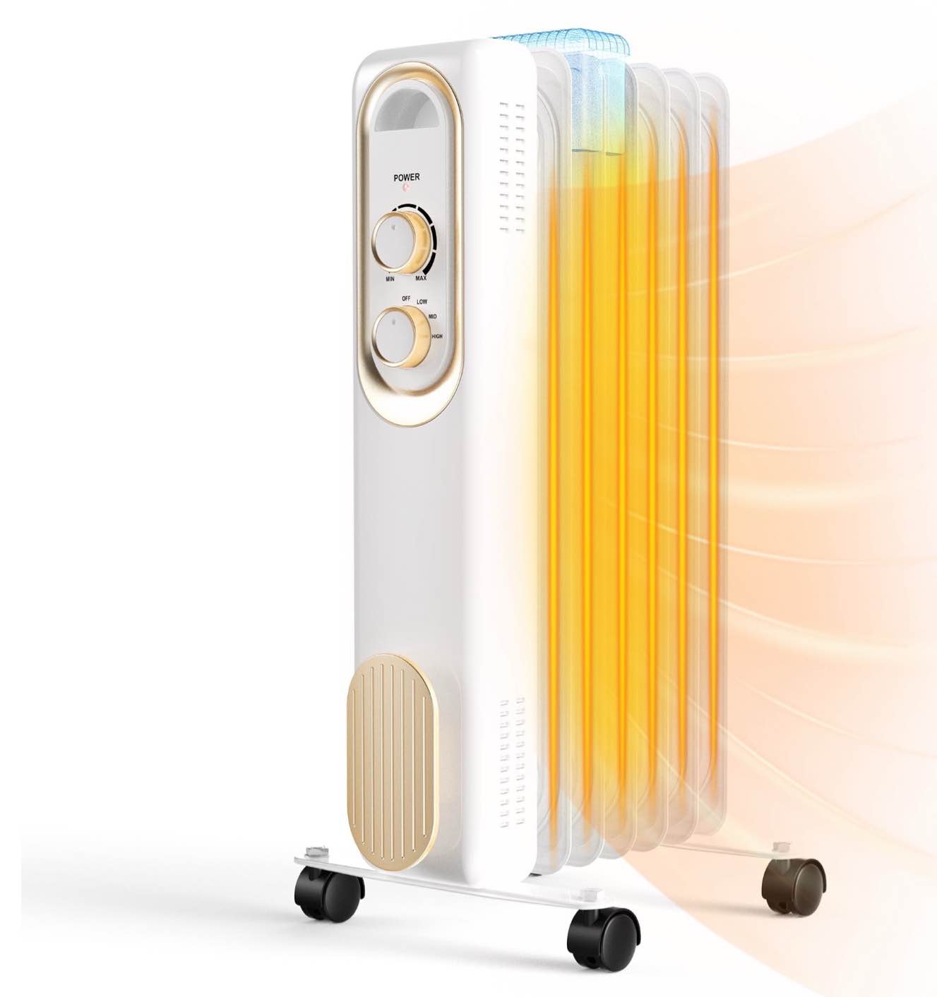 edx basic electric oil filled radiator, 1500w space heater with adjustable thermostat, white, 22.83 x 11.81 x 4.92 in