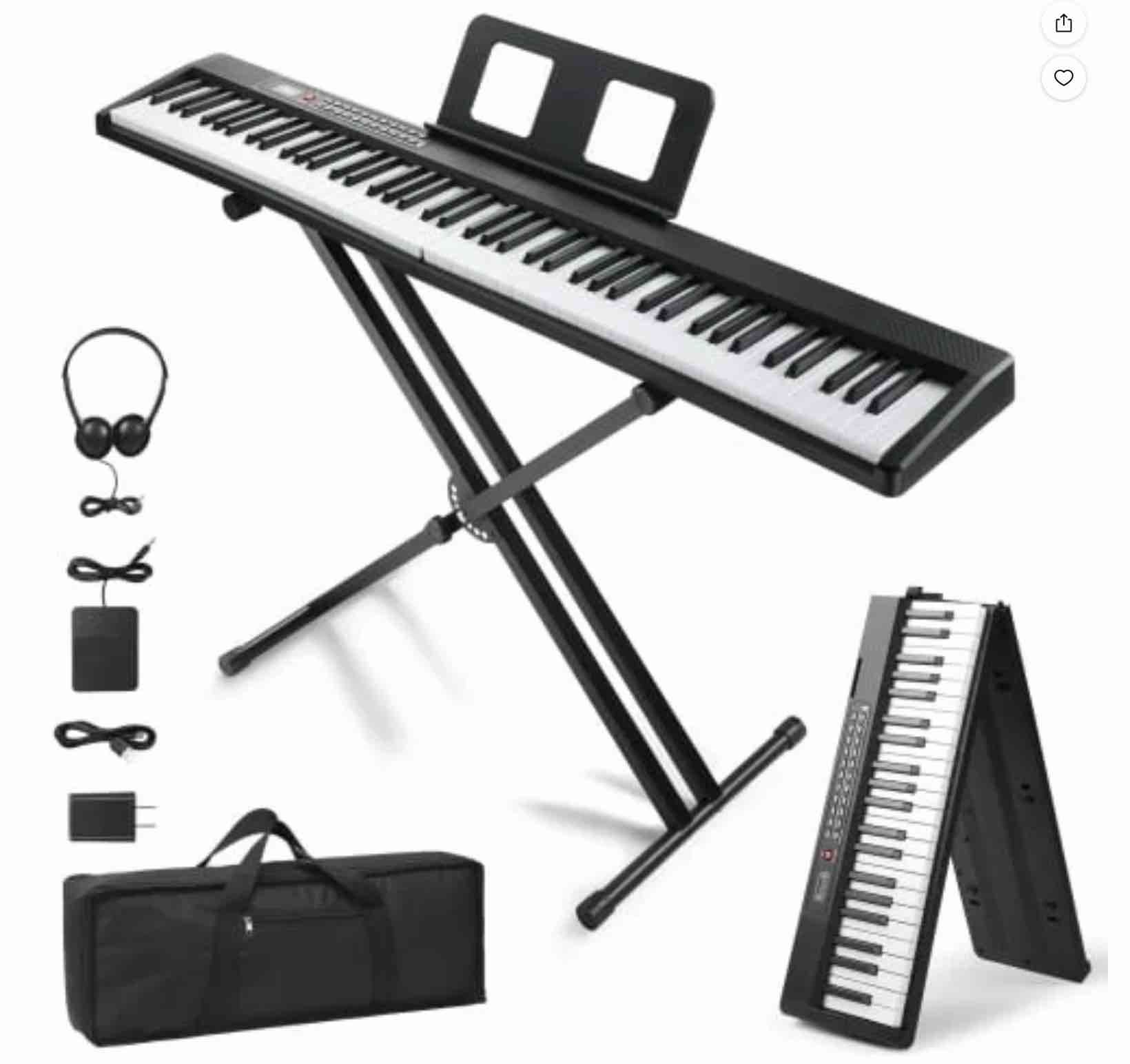 Ktaxon 88 Key Portable Folding Keyboard Piano, Semi-Weighted Digital Piano with Stand, Handbag, Headphone for Adult, Toddler, Kids