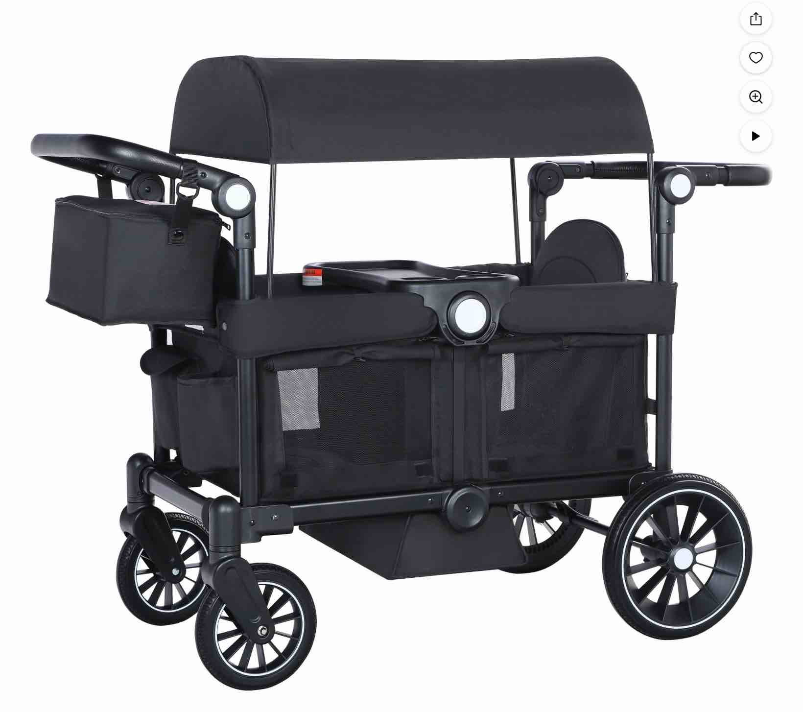 AILEEKISS Collapsible Wagon Stroller for 2 Toddlers with Adjustable Canopy, 44 Pounds, Black 