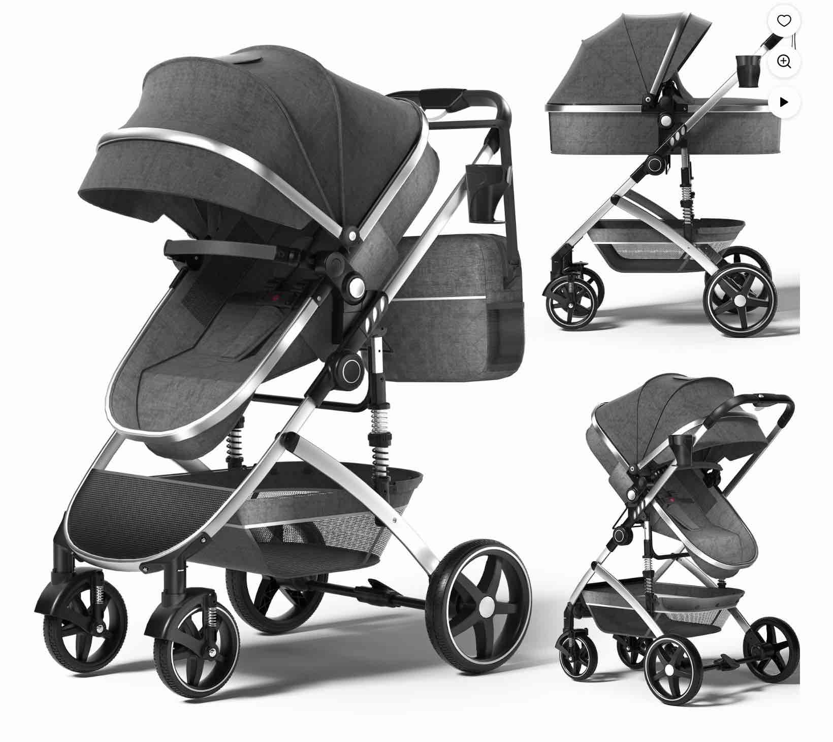babyeap 2 in 1 baby stroller,foldable lightweight carriage reversible bassinet pram for toddler,travel stroller with with cup holder?storage bag,gray