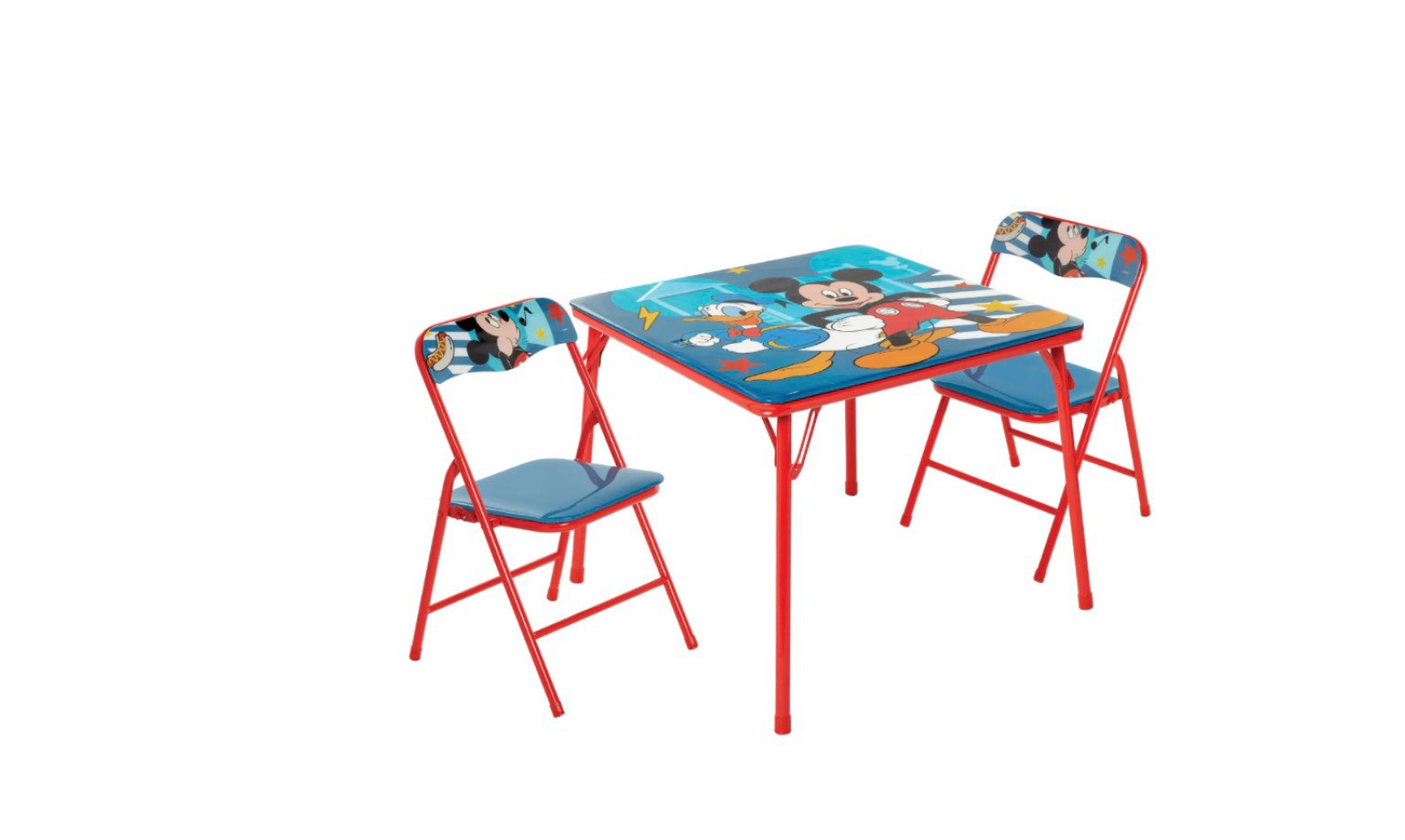 mickey mouse erasable activity table includes 2 chairs with safety lock non-skid rubber feet & padded seats