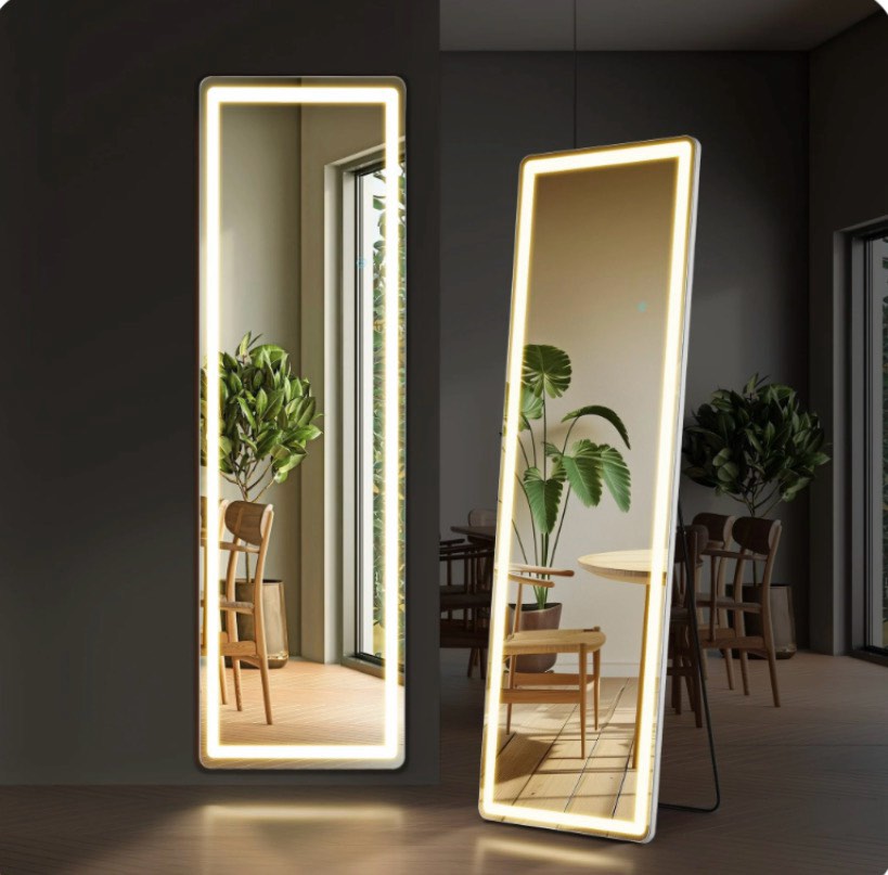 edx led 3 color lighting full body mirror 60 x 16 rectangle floor mirror with lights wall mounted free standing leaning for home white