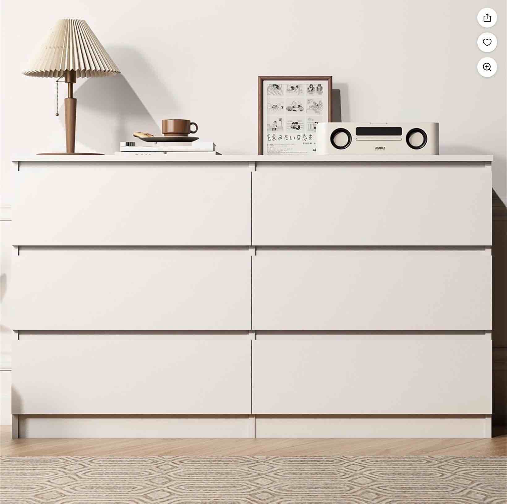 kadyn white chest of drawer, 6 double drawer dresser for bedroom, modern storage cabinet for living room, dresser