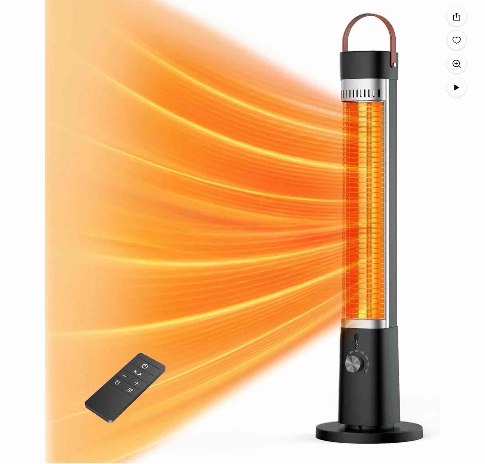 Patio Heater for Outdoor Use, 32" Electric Space Heater Indoor, Portable Infrared Heater with 60-Degree Oscillation, Timer, Remote, for Patio, Gazebo, Black