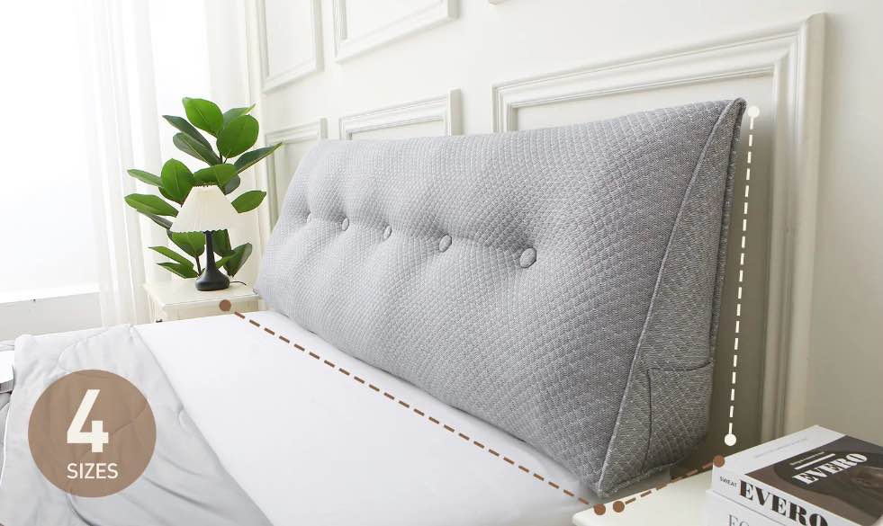 wedge headboard pillow queen  triangular wedge pillow headboard  wedge headboard pillow for bed sofa  daybed pillows for sitting up  reading or working with removable cover  grey