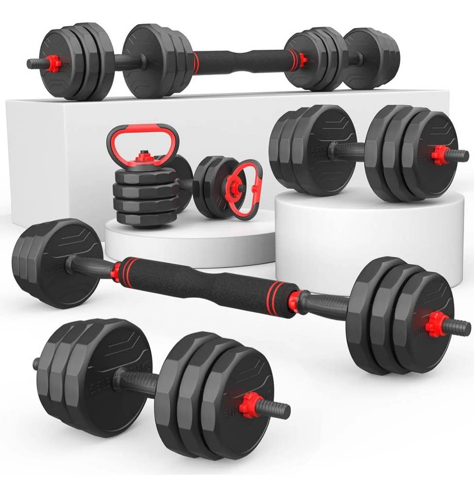 90lbs Free Weight Set with Connector, 6 in1 Dumbbells Set Used as Barbell, Kettlebells, Push up Stand, Fitness Exercises for Home Gym Suitable Men/Women