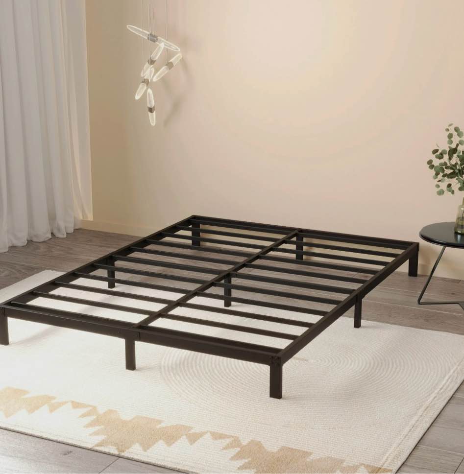 Maenizi King Size Bed Frame 8 Inch, Heavy Duty Metal Platform Bed Frame No Box Spring Needed, Noise Free, Easy Assembly, Black