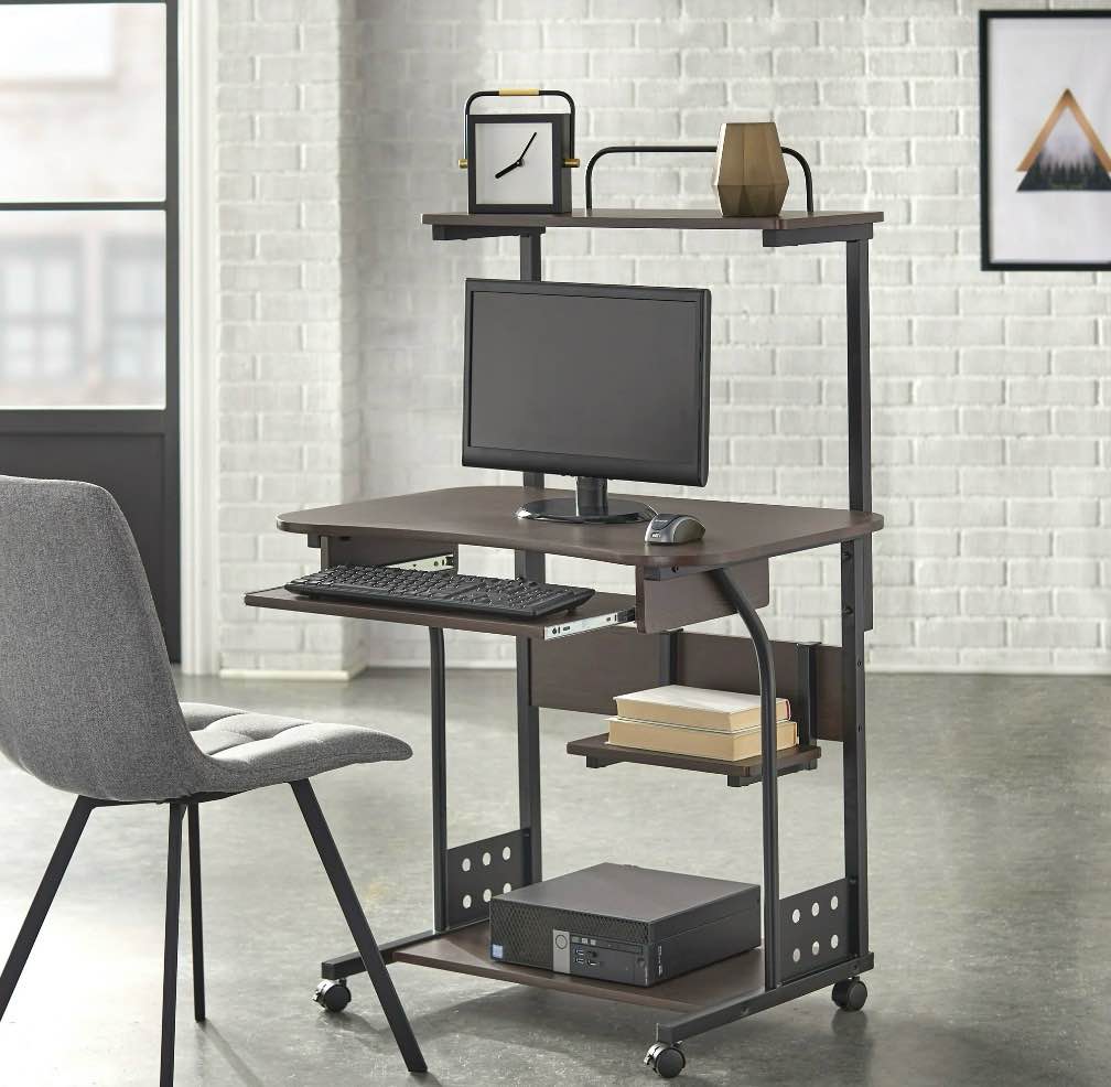 Mobile Computer Tower with Shelf, Multiple Finishes