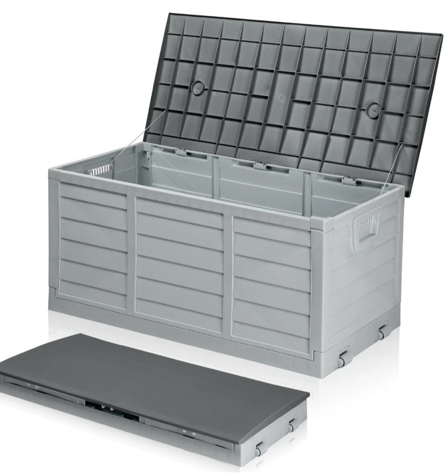 Ktaxon 75gal Outdoor Storage Deck Box Collapsible Garden Resin Deck Box Pre-installed,Space Saving & Easy Set Up - Grey