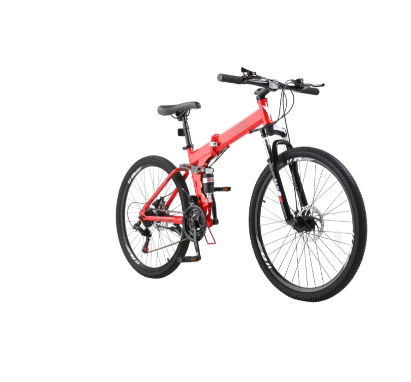 UBesGoo 26in Folding Mountain Bike for Men Women Shimano 21-Speed, with Disc Brakes, Red