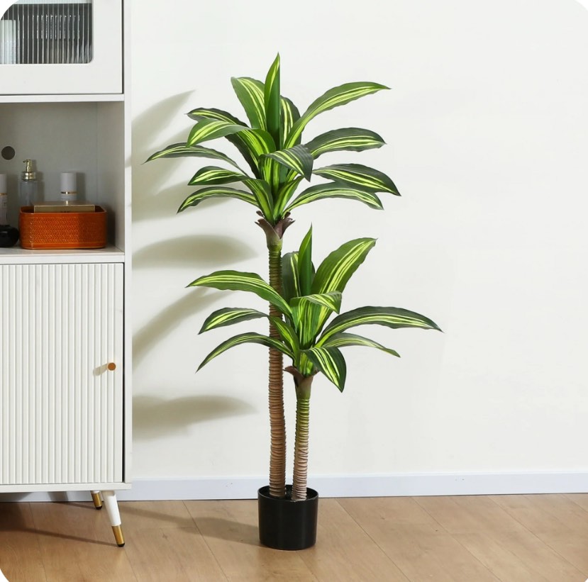 Artificial Plants, 4ft Fake Dracaena Tree in Black Plastic Pot, Faux Plants Indoor Outdoor Decor, Silk Plants for Home Decor Office Porch Patio Perfect Housewarming Gift