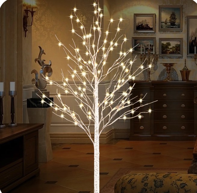 6 FT Birch Tree Light 440 pcs LEDs Warm White 8 Flashing Modes Remote Dimmable Lighted Trees for Home Decor Party Wedding Festival Decoration, etc. (Remote, Base and Plug Included)