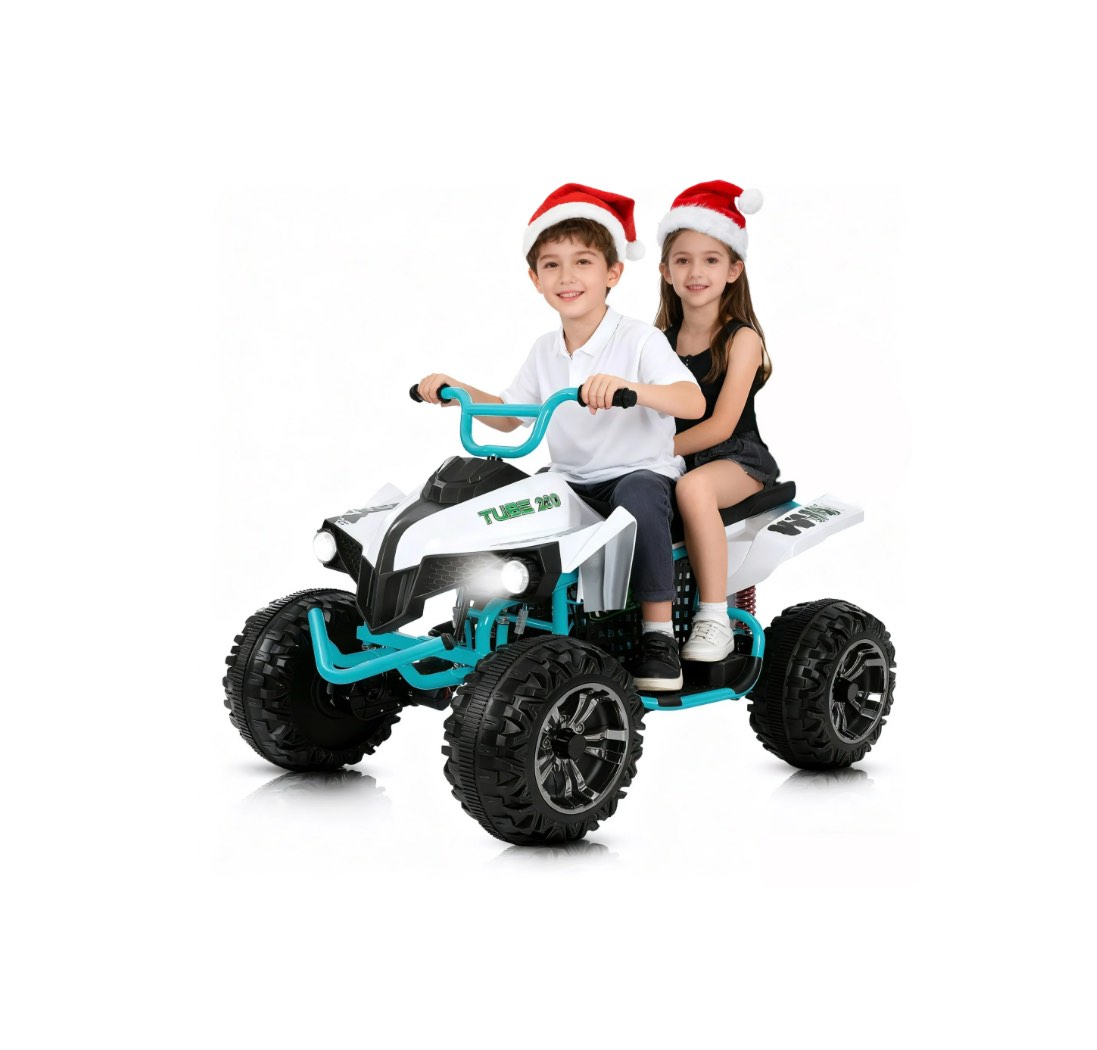 Neche 24V 2 Seater Ride on Toy, 4*200W Motors,9AH Battery Powered ,4-Wheeler Kids ATV with Bluetooth & LED lights, for Ages 3-8,White