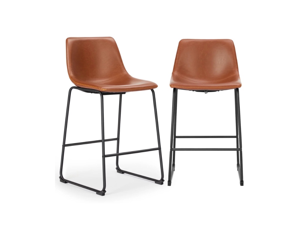 edx counter height bar stools set of 2 with back and footrest, metal frame, 26 inch, brown