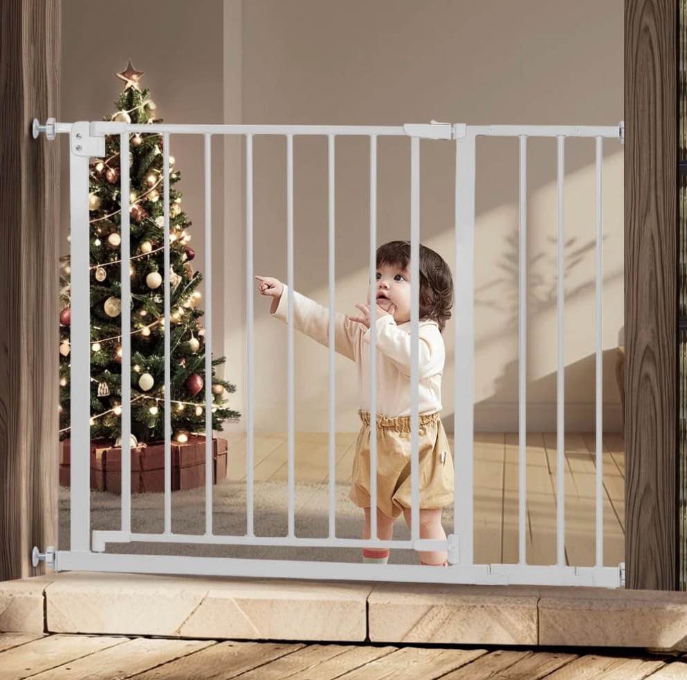 baby safety gate, baby gates for top stairs doorway, 29.5''- 40.5''wide pressure mount, white