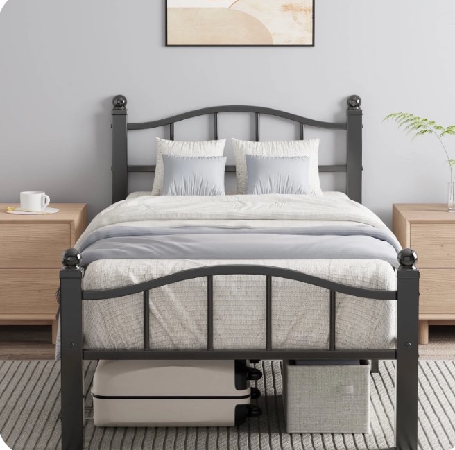 twin xl bed frames, noise-free design & underbed storage heavy duty bed frames with headboard no box spring needed/tool-free assembly