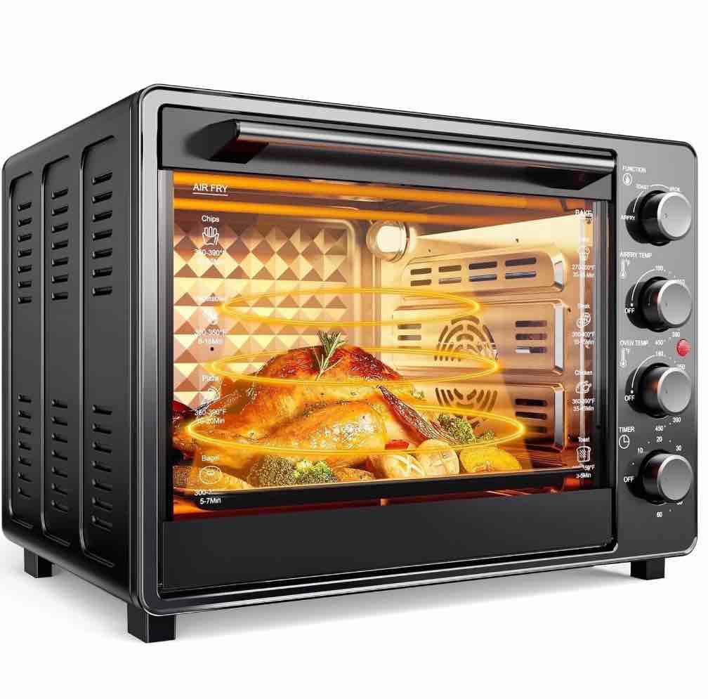 34 qt super-large  air fryer, oil-less air fryer toaster oven combo with pizza, warm, broil, toast, bake, air fry, 5  functions - black