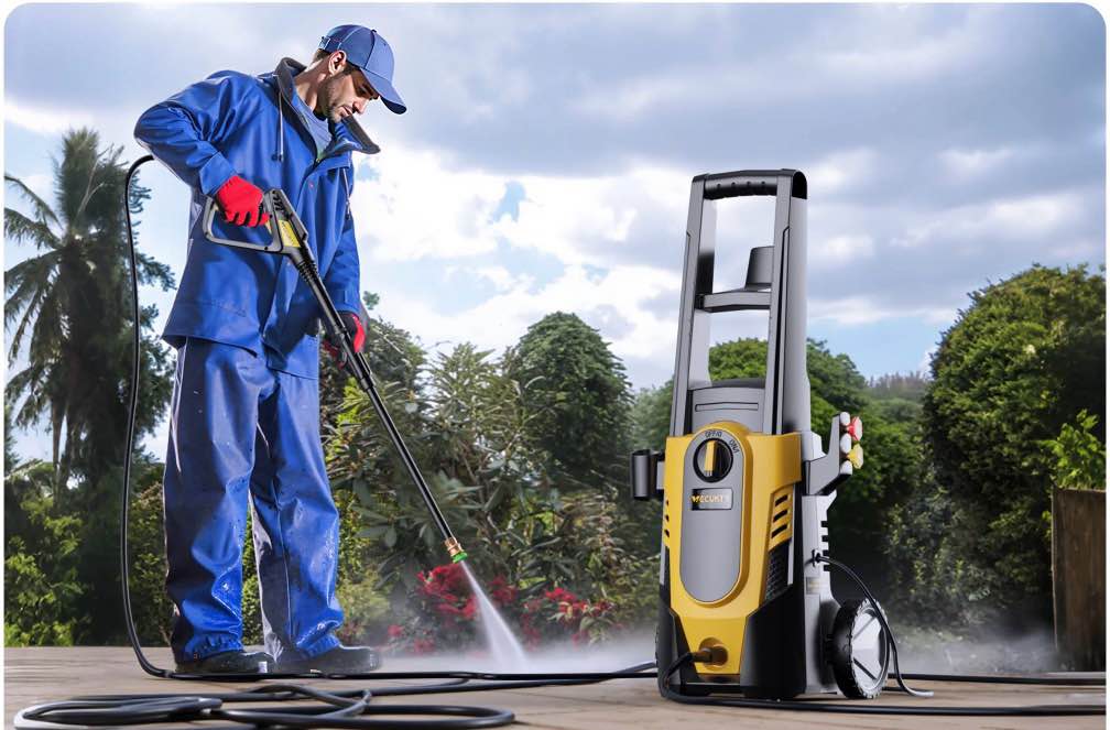 tcisa electric pressure washer,3700 psi max 2.5 gpm power washer with 35ft cord,20ft hose,4 quick nozzles,foam cannon for car garden patio