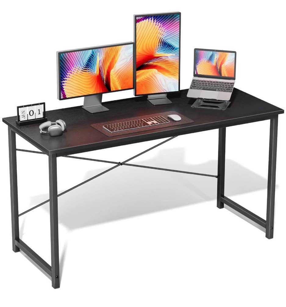 edx modern 55 in simple computer desk with storage bag and iron hook, black