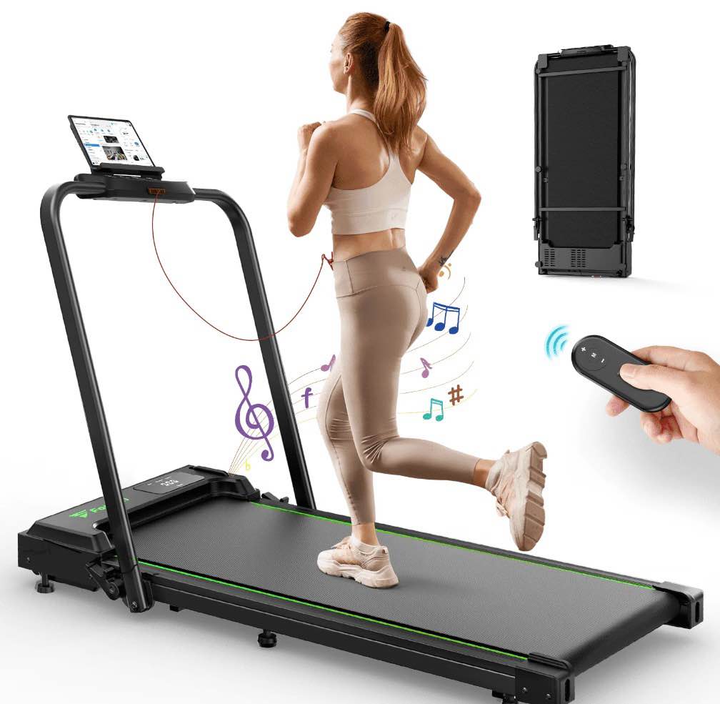 formill foldable treadmill  300 lbs walking pad treadmill with handlebar portable treadmill 2 in 1 for home/office  under desk treadmill with mat  touch control led display & remote control
