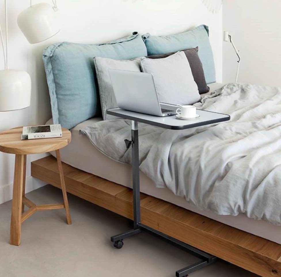 Condition photo showing Good Condition for Ktaxon Adjustable Overbed Bedside Table Lap Desk with Wheels for Home Office, Gray