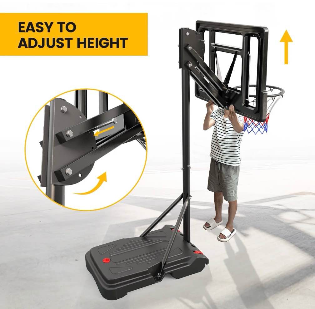 virnaz 33 in. portable basketball hoop & goal system for outdoor indoor court 5.5 - 9.5 ft. easy height adjustable with weight bag