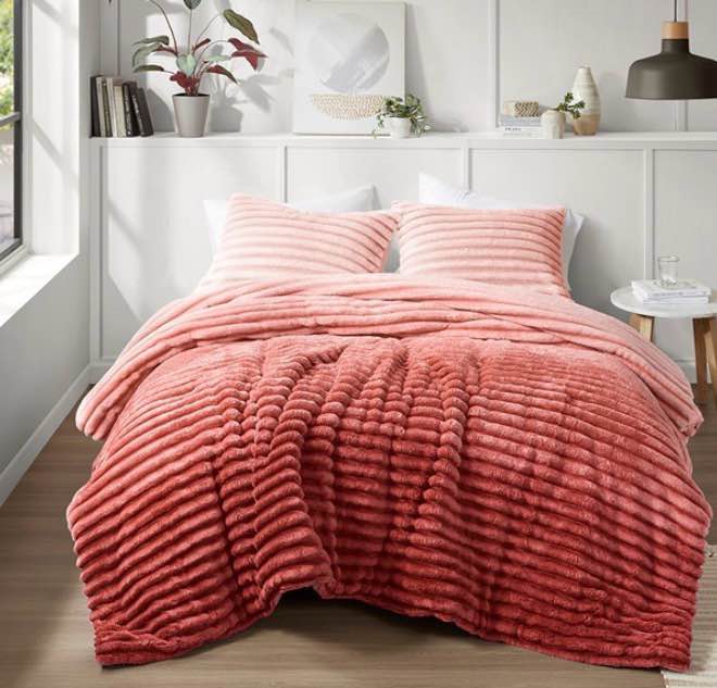 am10-0378 ombak fluffy ribbed plush comforter set, blush ombre - full & queen size