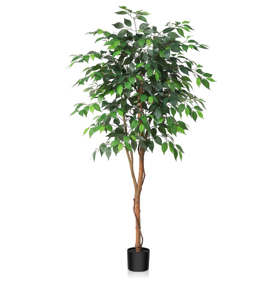 dr.planzen 5 feet artificial ficus tree, tall lifelike greenery with natural wood trunk for living room, office floor and corner decor
