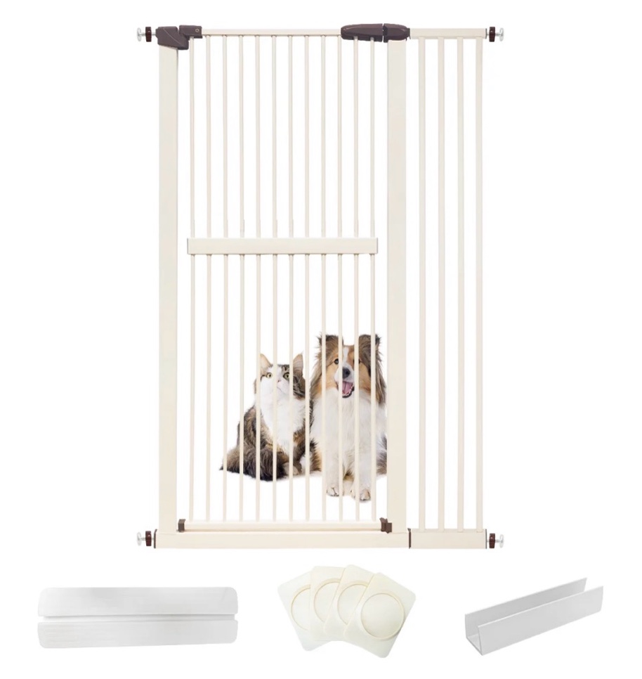 lumizone extra tall pet gate 61.02" high pressure mounted 38.39"-42.51" extra wide 1.37" gap for cat dog children stairs doorway hallway no drilling auto-close (38.39"-42.51", cream)