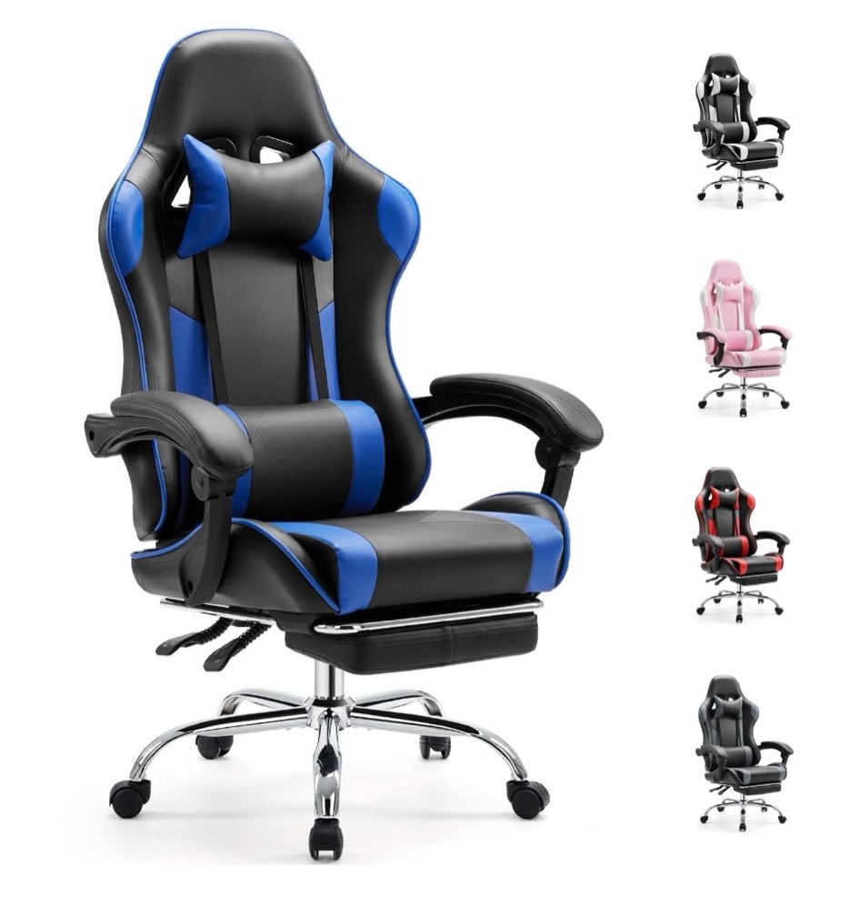 edx ergonomic gaming chair high back office chair with lumbar support and adjustable armrests swivel racing chair, black and blue