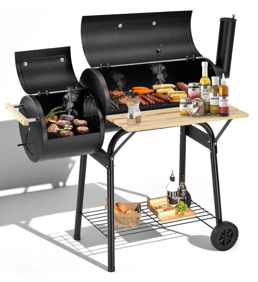 segmart bbq charcoal grill, 45.28-inch length portable barbecue grill, offset smoker barbecue oven with wheels & thermometer for outdoor picnic camping patio backyard