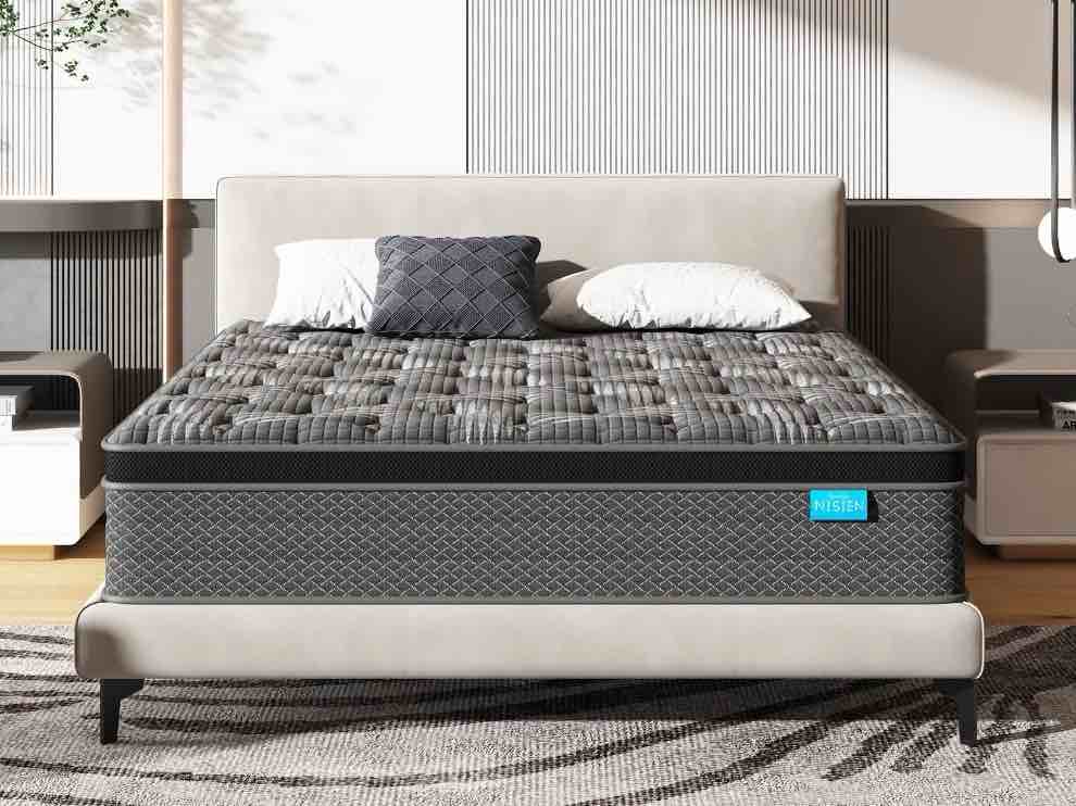 queen mattress,nisien 12 inch hybrid mattress in a box, gel memory foam mattress,individually wrapped pocket coils innerspring mattress, support & pressure relief, medium firm feel, 60"*80"*12"